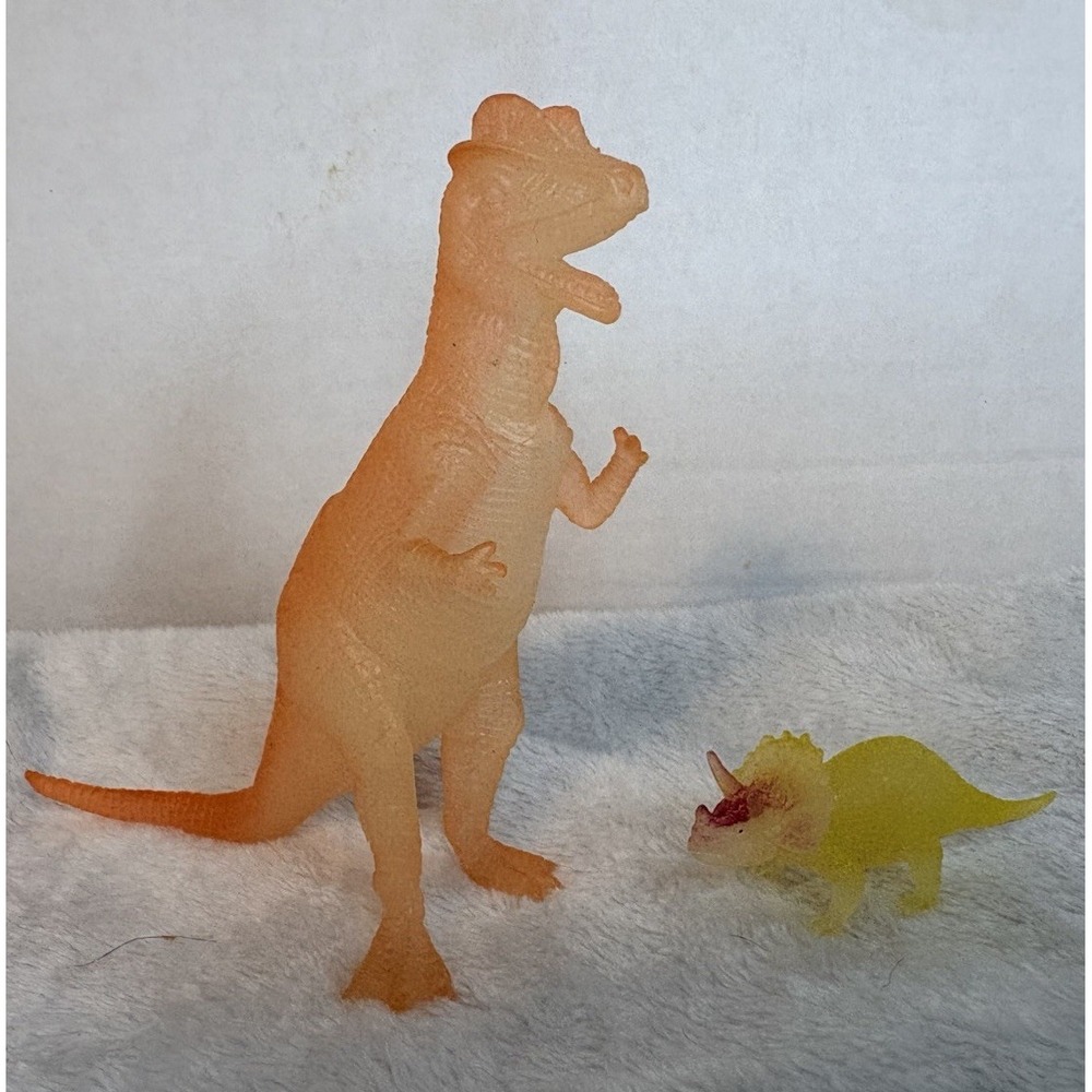 Translucent Orange Dilophosaurus T-Rex & Yellow Triceratops Dinosaur Figure Lot